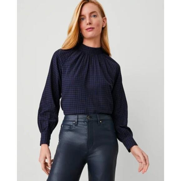 Ann Taylor Lurex Mock Neck Popover Top - Picture 1 of 7